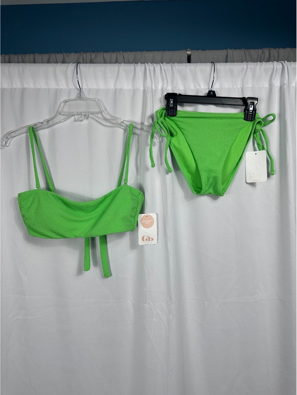 GB Lime Green Textured Bikini Set with Adjustable Ties Size Large